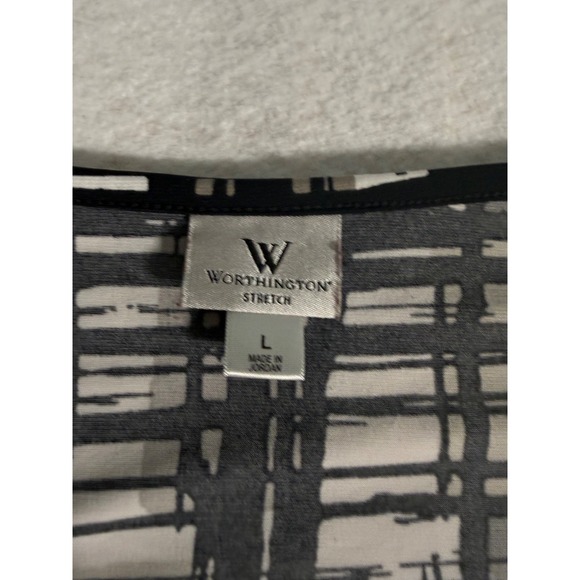 Worthington Stretch Blouse Women's Large Black White Abstract Print Long Sleeve - Picture 2 of 7